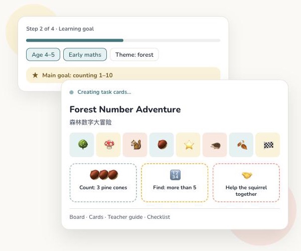 AI Board Game Studio generating Forest Number Adventure, a counting game for ages 4–5