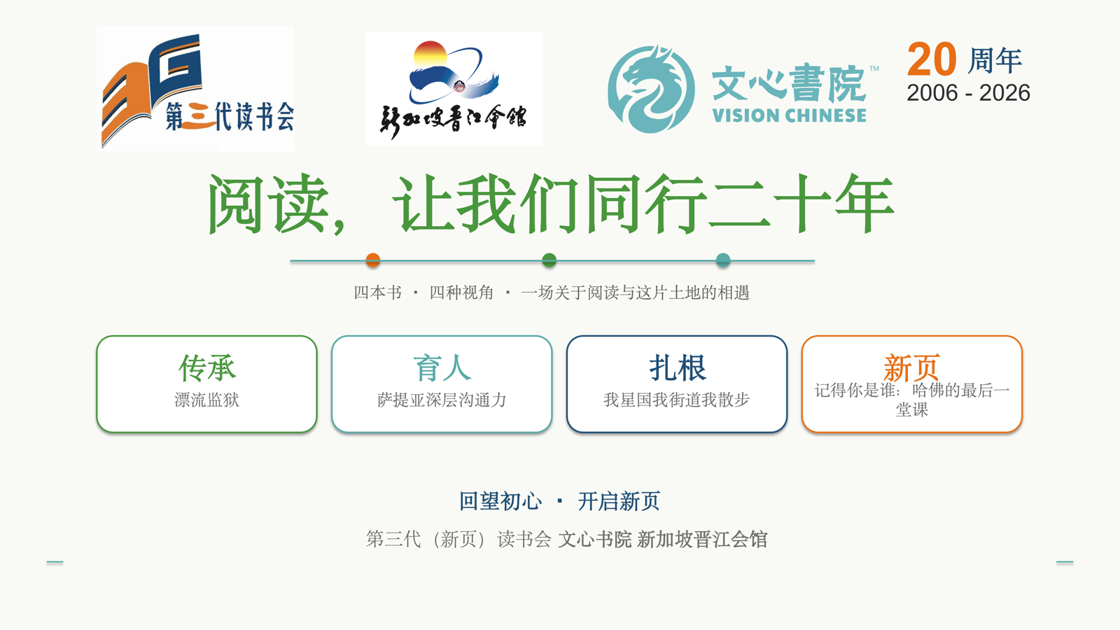 阅读，让我们同行二十年——第三代（新页）读书会20周年联合导读活动海报