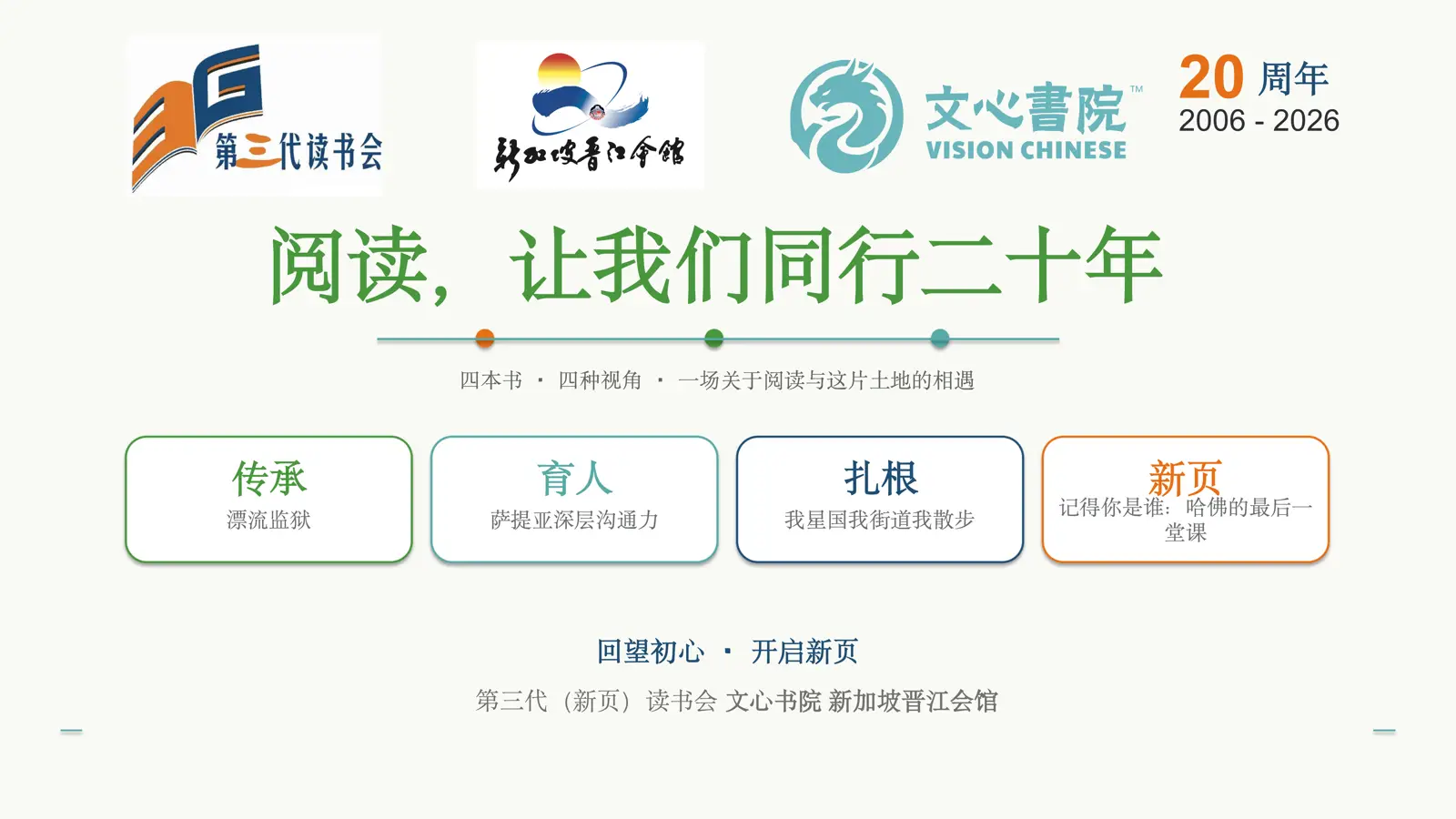 第三代(新页)读书会20周年联合导读活动海报:阅读,让我们同行二十年